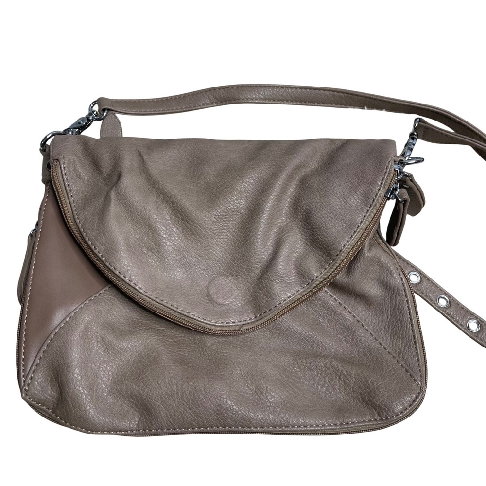Amelie Galanti‎ Crossbody Bag Tan Beige Flap Over Pockets Magnet